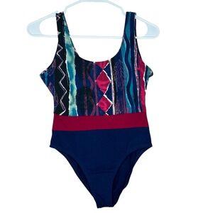Body Basics Vintage 80s 90s Abstract Print One Piece Dance Aerobic Bodywear S‎